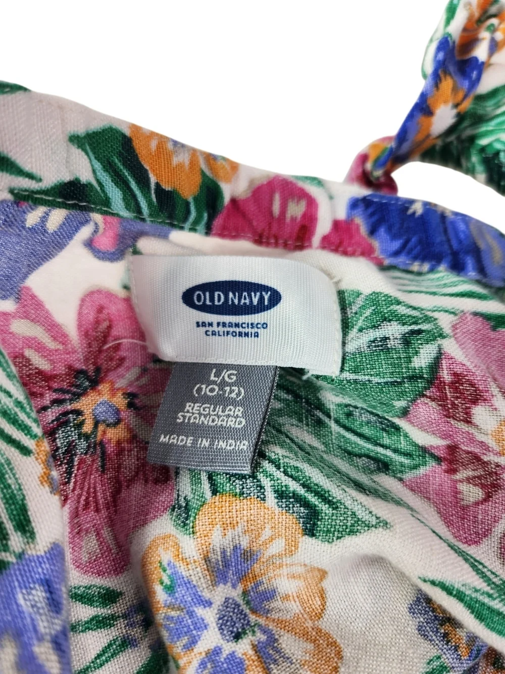 Old Navy Floral Tie Strap Sundress Girls Large 10-12 Boho Tropical Linen Blend